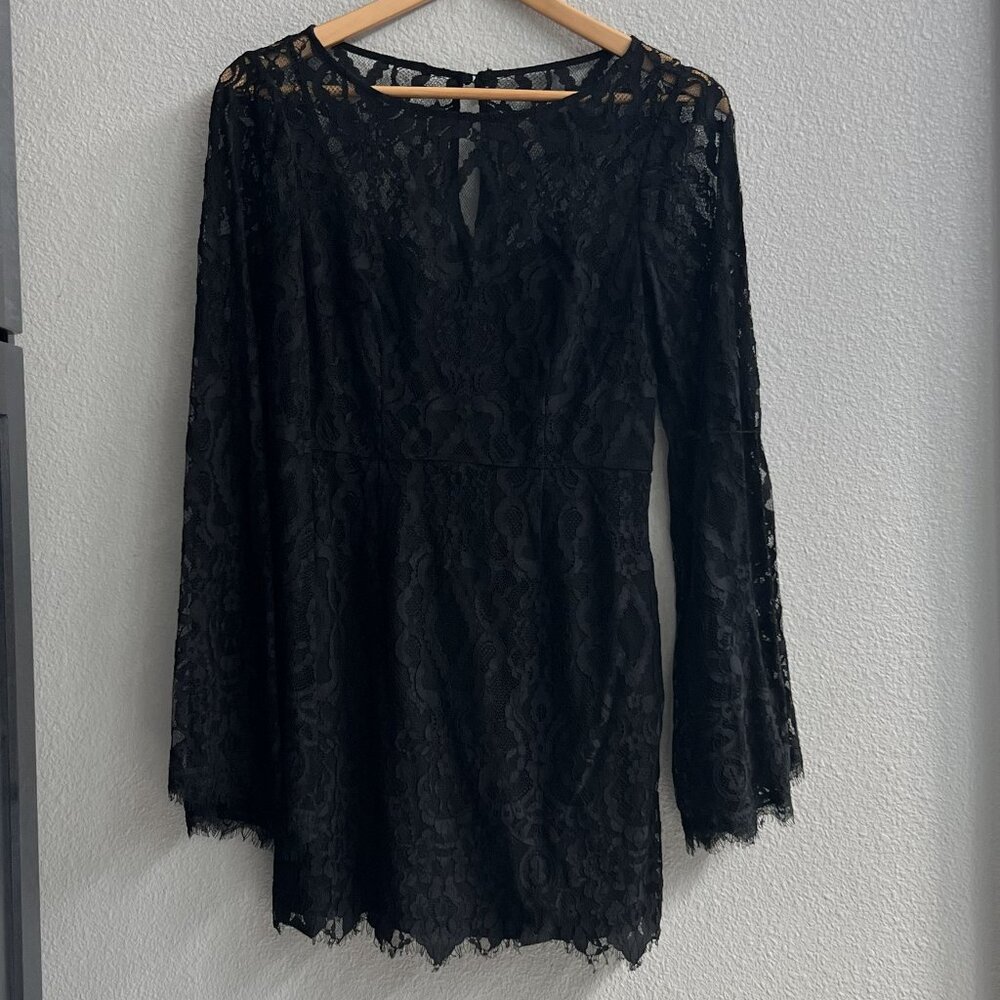 Free People Black Lace Mini Dress Bell Sleeve Size 0